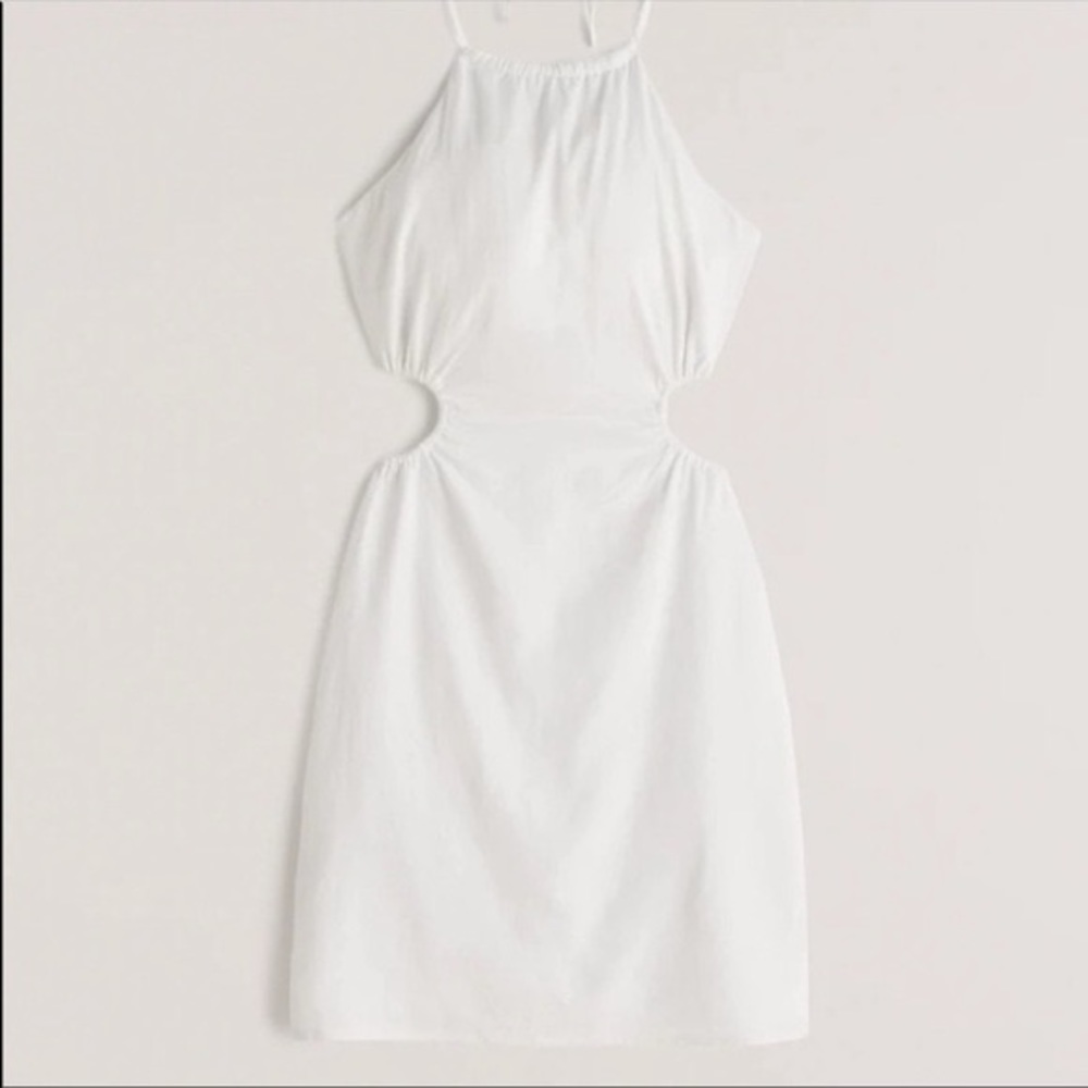 Cutout Halter Mini Linen Dress